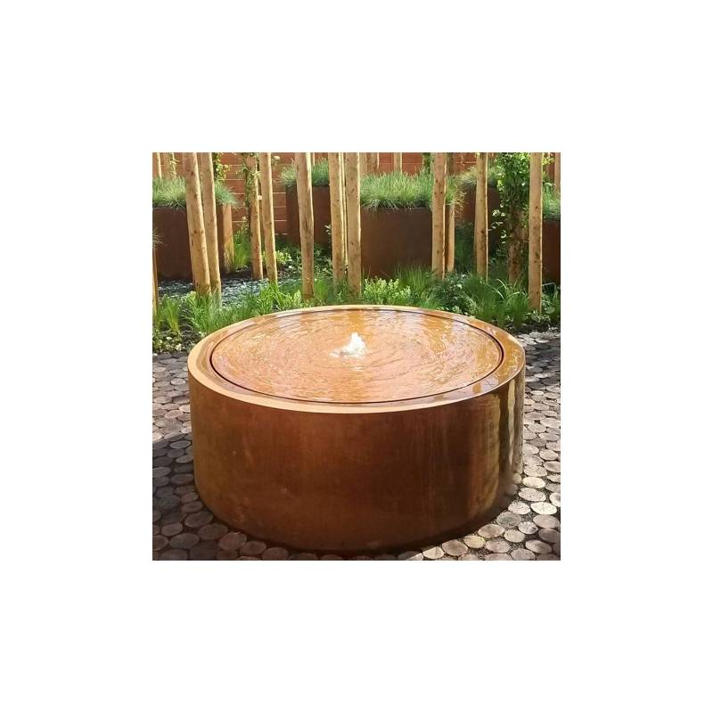 Table d'eau ronde avec fontaine et LED en acier Corten - L'Atlantide